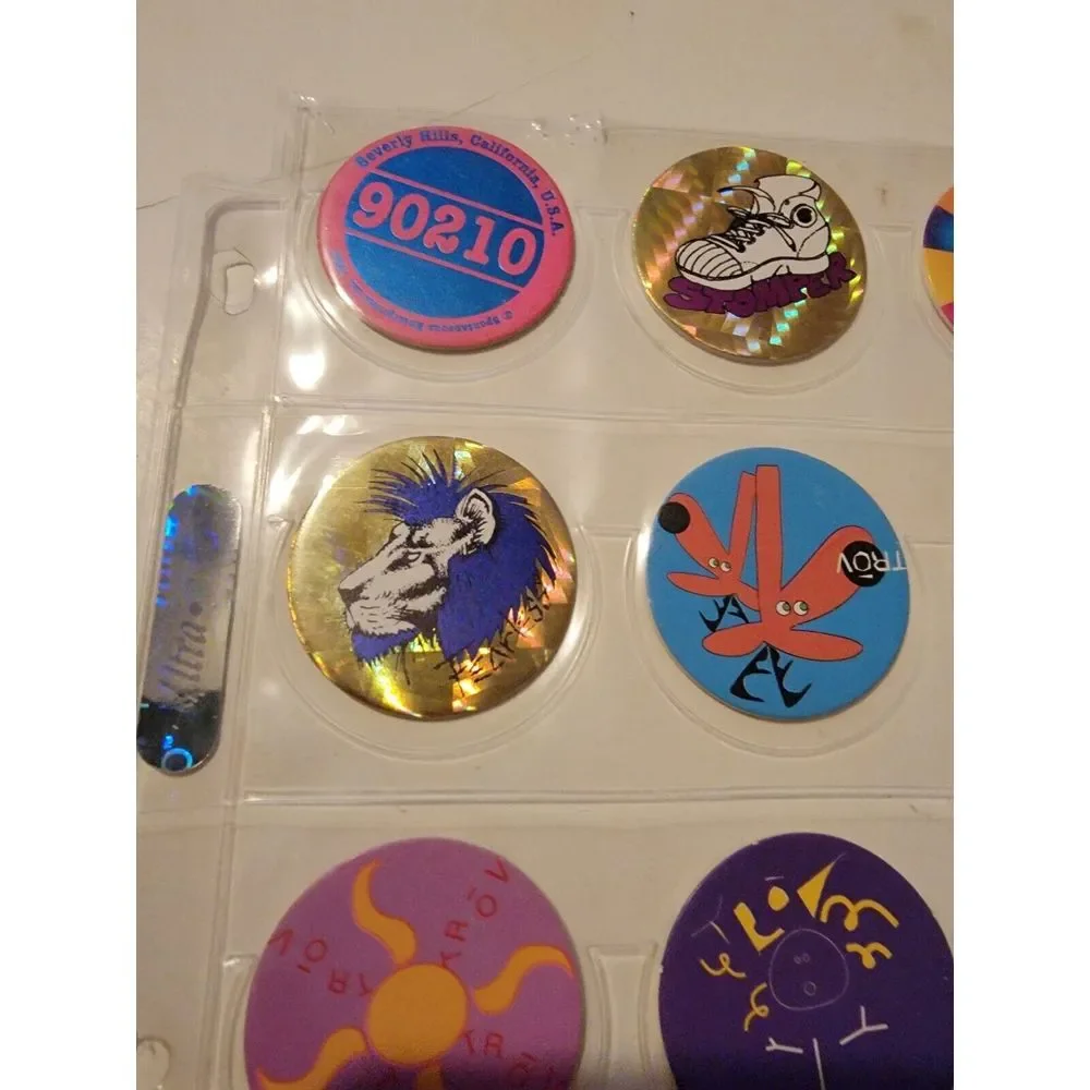 Lot Of 20 Vintage POGs Misc. 8 Ball Kitty Skull Lion 90210 UFO Bulldog Pogman
